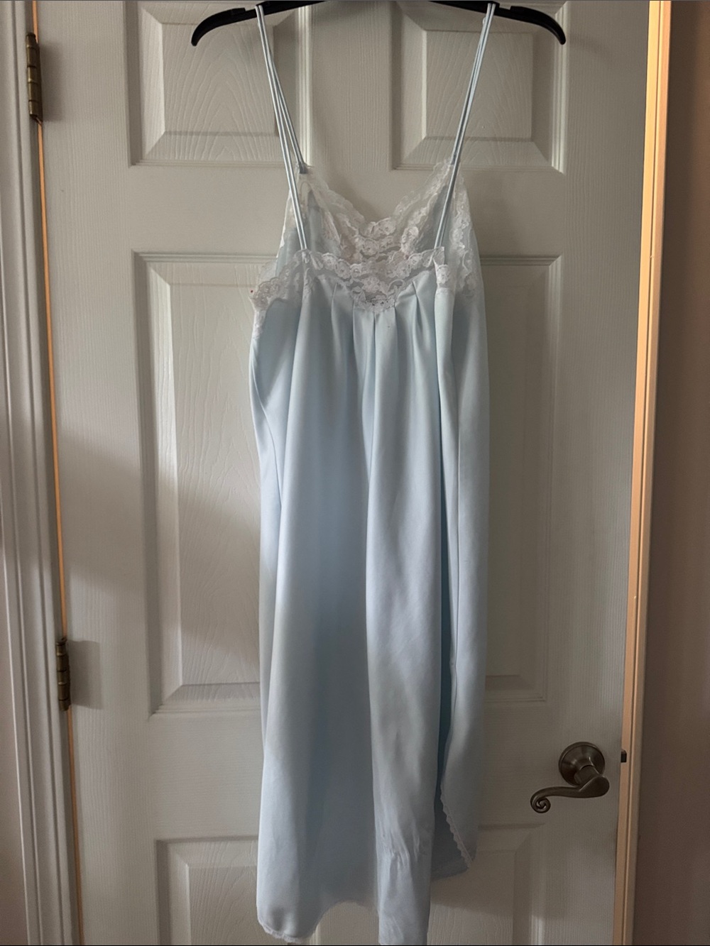 Silky Lace-Trim Chemise Slip in Light Blue - Picture 2 of 4